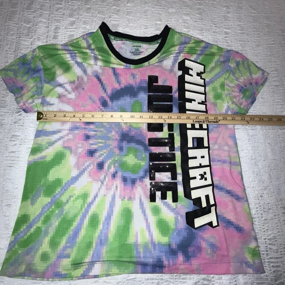 Girls Justice Minecraft Pixilated‎ Rainbow  Video Game T-Shirt XL Plus tie dye